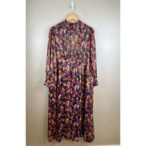 Donna‎ Morgan Maxi Dress Sz 14 Abstract Print Long Sleeve Colorful Ruffle Sleeve